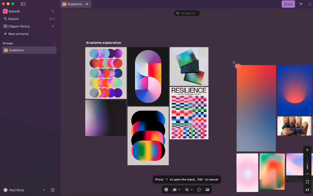 Kosmik moodboarding interface